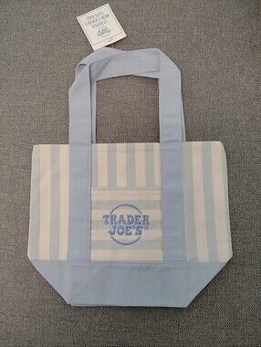 [New] Trader Joe's Striped Mini Canvas Tote Bag - Blue